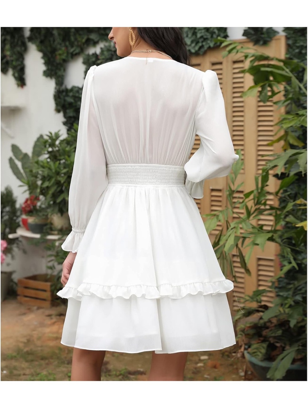 White Tie-Front Ruffle Mini Dress - Picture 2 of 5